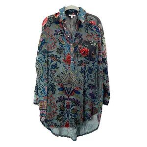 ADORE burnt crushed velvet floral tunic top Size M boho artsy‎